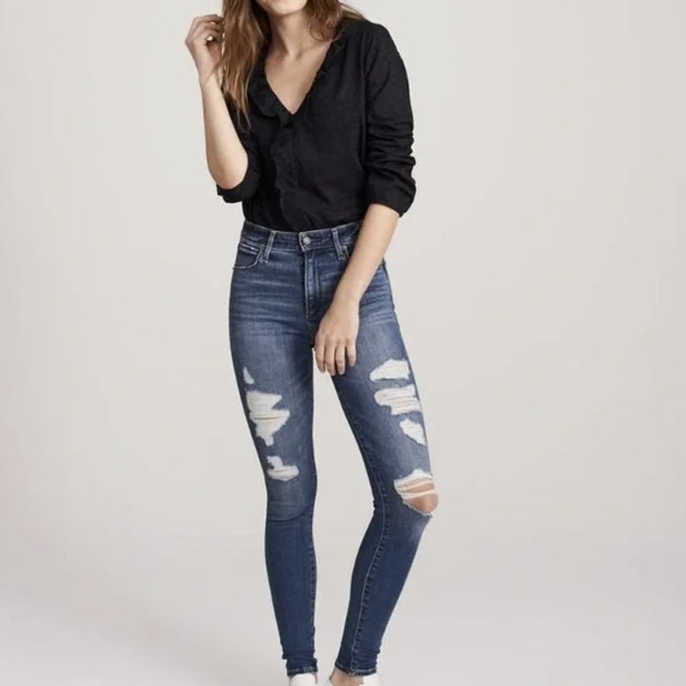 Abercrombie & Fitch Ripped High Rise Super Skinny Jeans - Medium Ripped Wash
